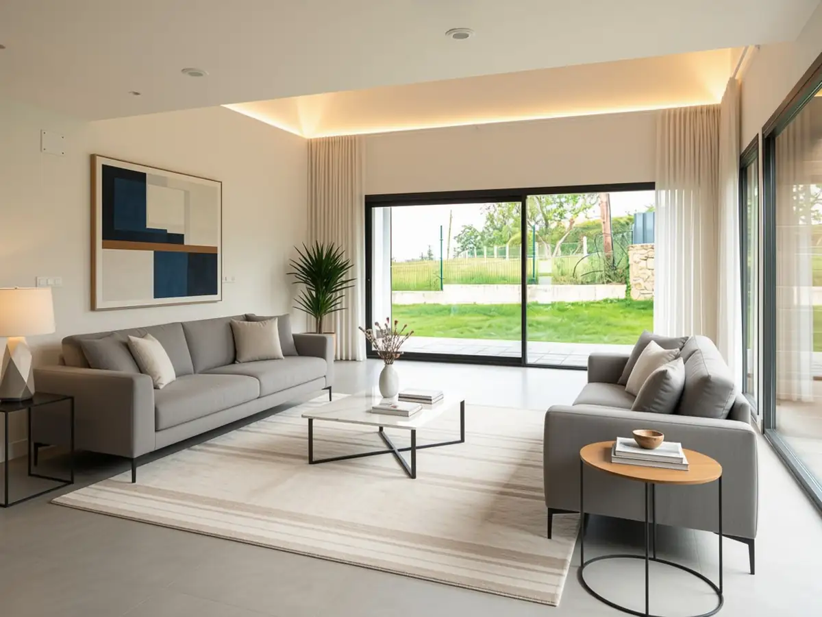 Dormitorio con iluminación led perimetral y cristalera en Urbanización La Solana