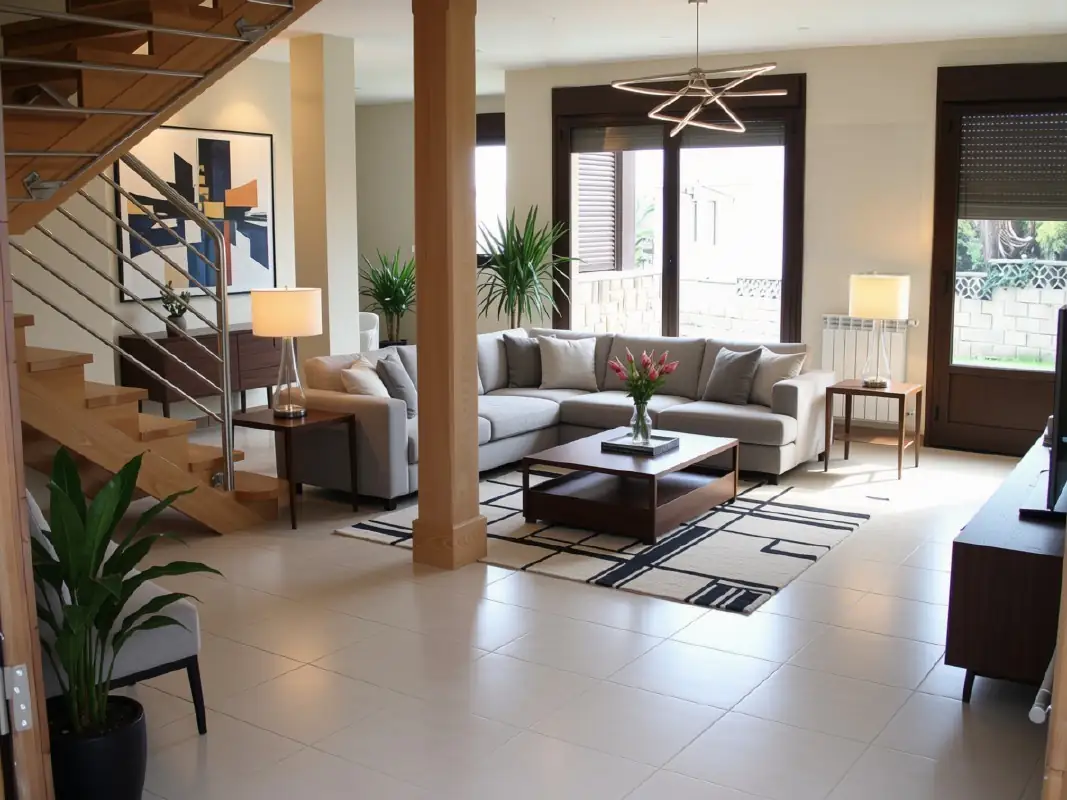 Salón con escalera interior en vivienda de Urbanización Forfontía