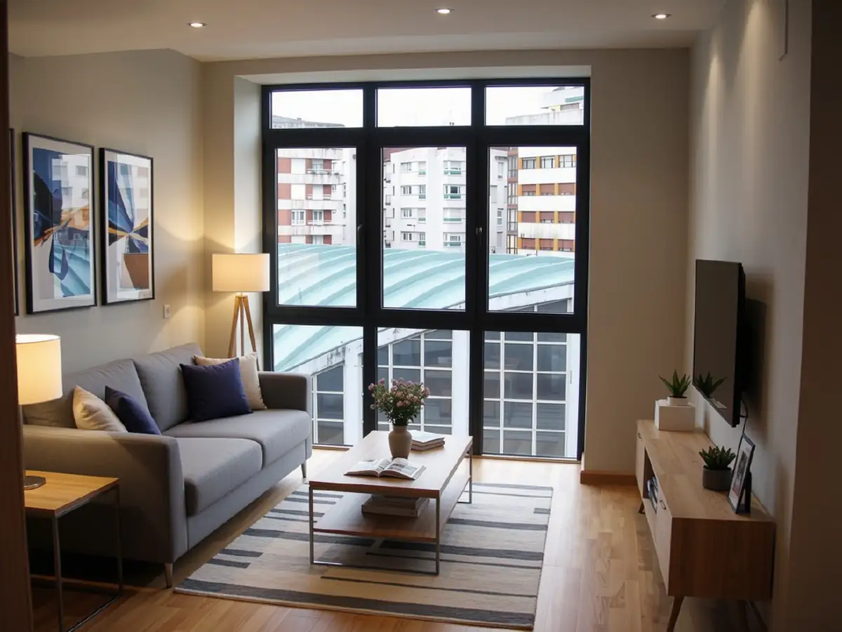 Salón con ventanal en vivienda del Edificio Rasán